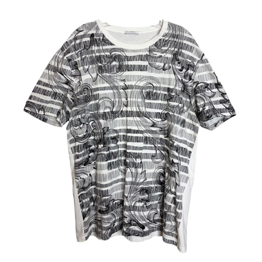 Versace Collection T Shirt Mens XXL Black White Fleur De Lis Cotton Tee